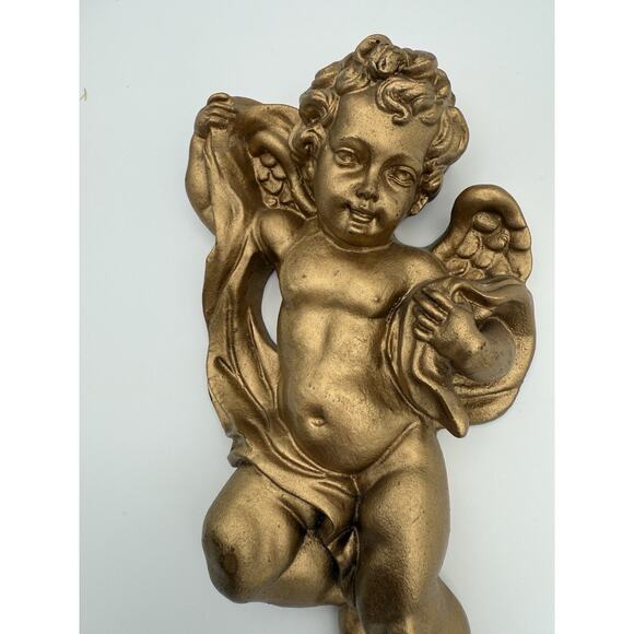 Angel Cherub Wall Hanging Putti Gold Gilt Finish Resin 9.5” Long Decor Vintage - Picture 3 of 9